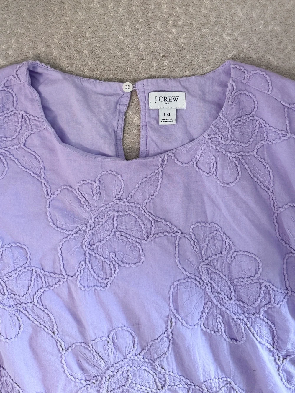J. Crew Purple Lilac Eyelet puff-sleeve Cotton Mini Dress sz 14